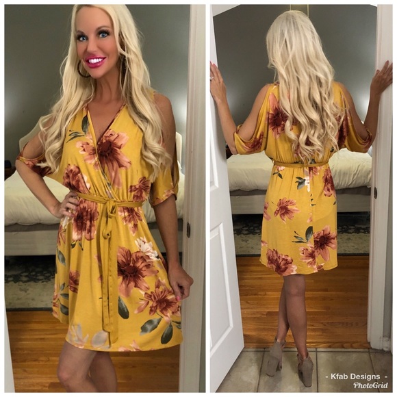 Dresses & Skirts - 🥰LAST 1! Mustard Tie Dress w/Sleeve Cut Out!